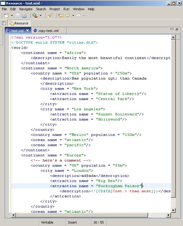 The enhanced XML editor in action